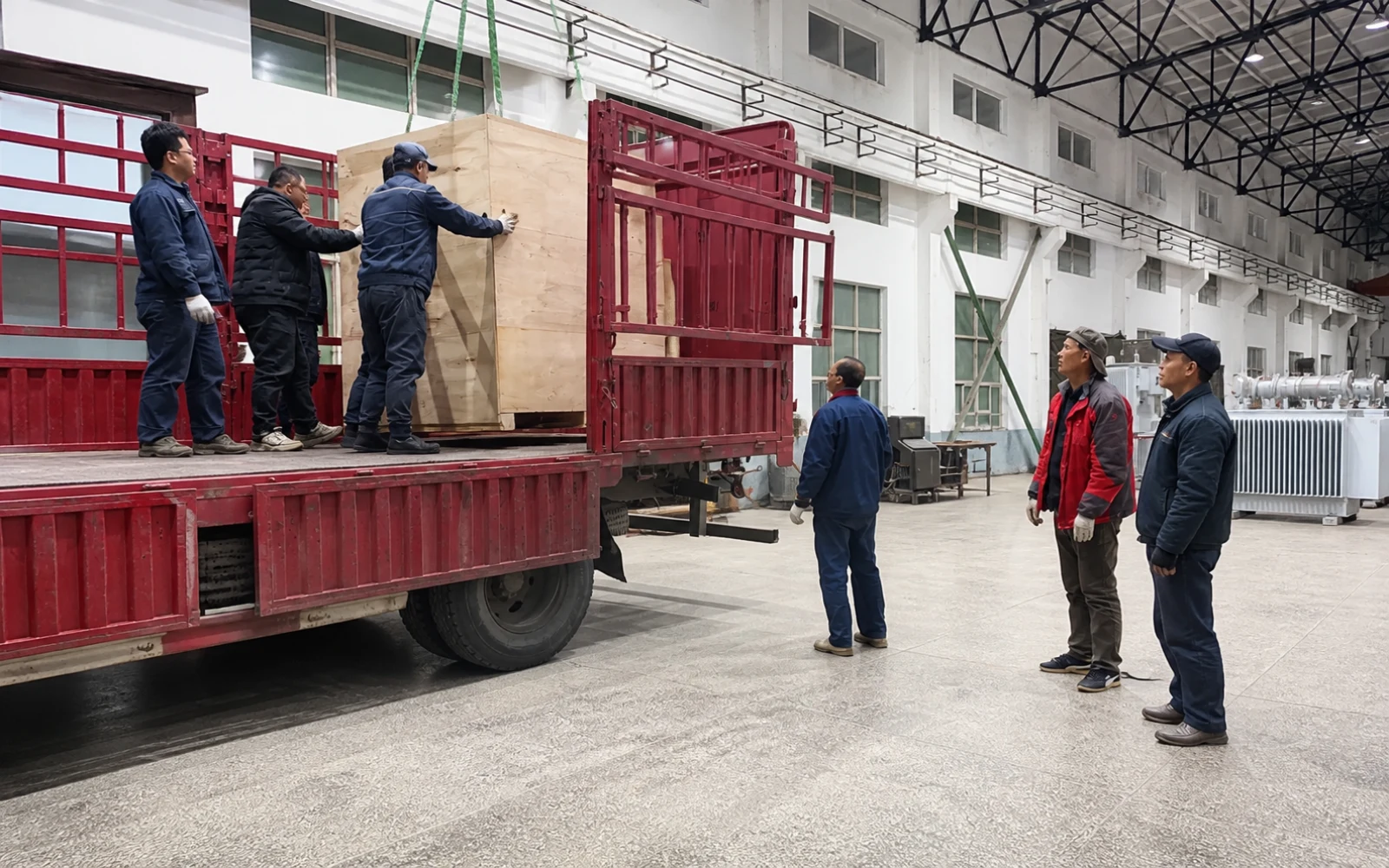 Transformer equipment being packed for delivery in the factory