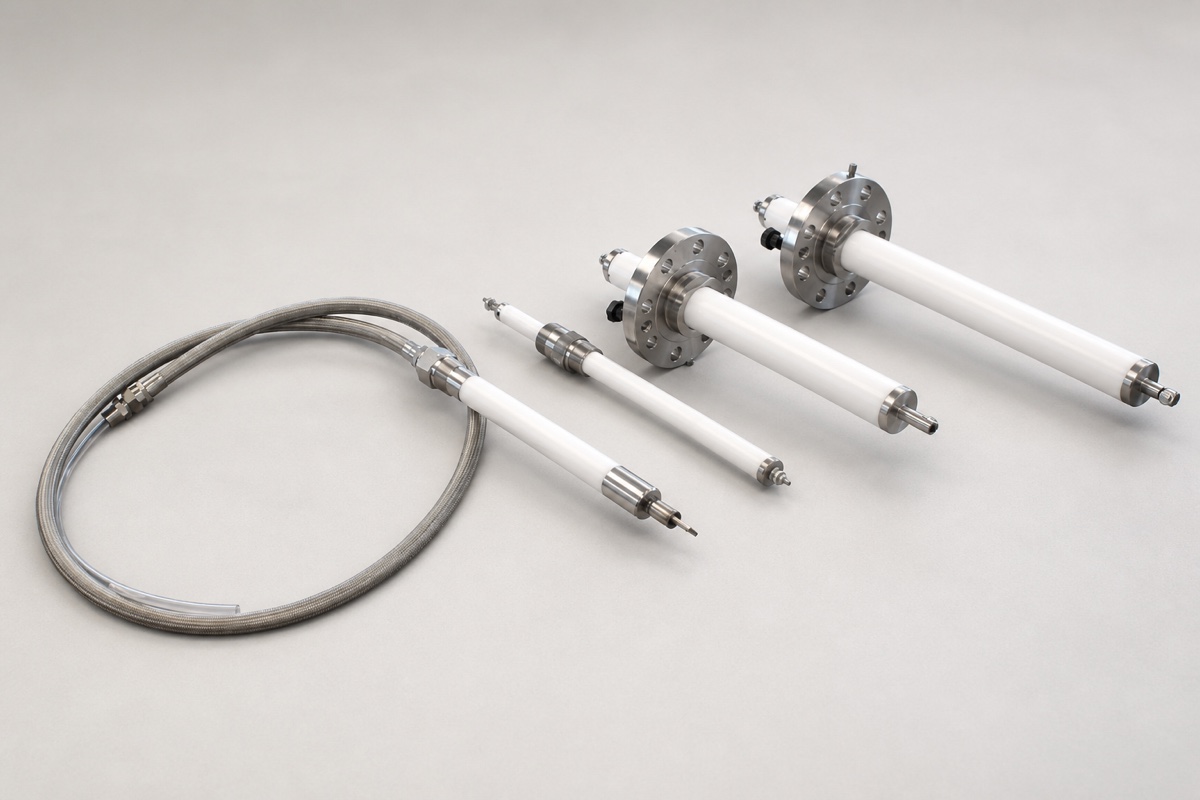 Desalter high-voltage entrance bushing and flexible connection assemblies