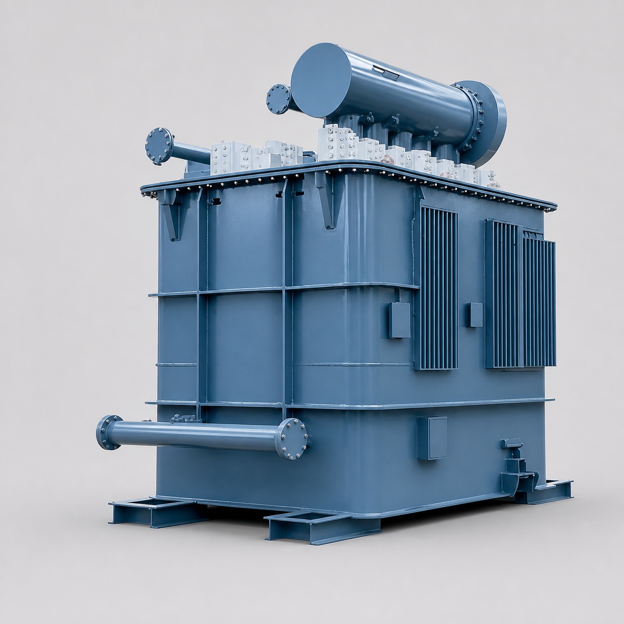 Complete electric furnace transformer on a clean neutral background