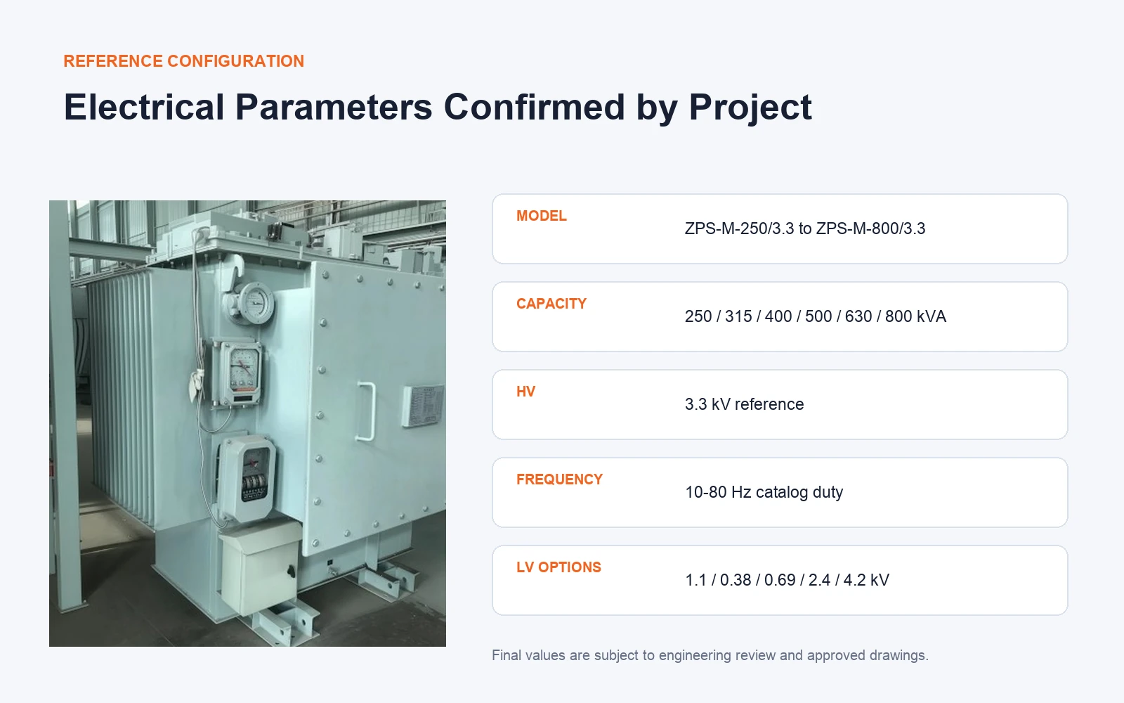 ZPS-M 250 to 800 kVA and 10 to 80 Hz reference configuration